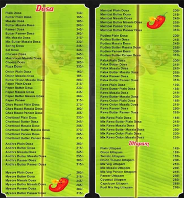 Dil Dosa Etc. menu 