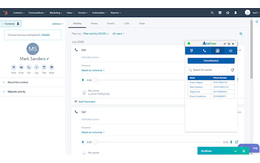 Acefone Extension For Hubspot