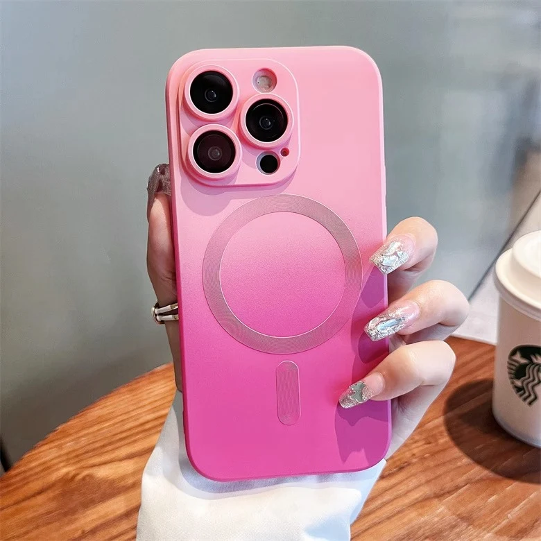 Gradient Zwei-Farben Flüssigmagnet-Handyhülle. Stilvoller Schutz für dein Smartphone mit fließendem Farbverlauf. Magnetisch und trendig.
