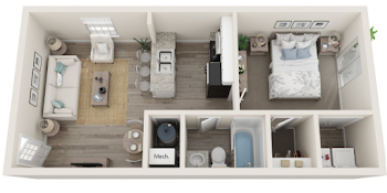 Go to One Bed, One Bath B Floorplan page.