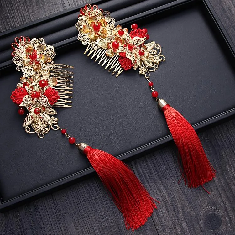 Title 5, Accessoires de cheveux de mariée chinoise rouge...