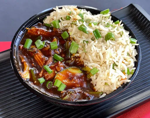 Burnt Garlic Rice With Exotic Veg Kung-pao Gravy
