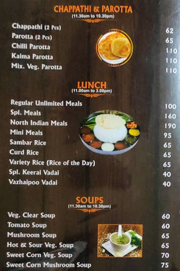 Parvathi Bhavan Restaurant menu 