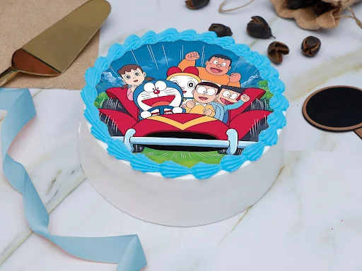 Doraemon Riding With Friends Photo Cake