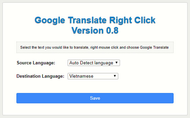 Google Translate Right Click chrome extension