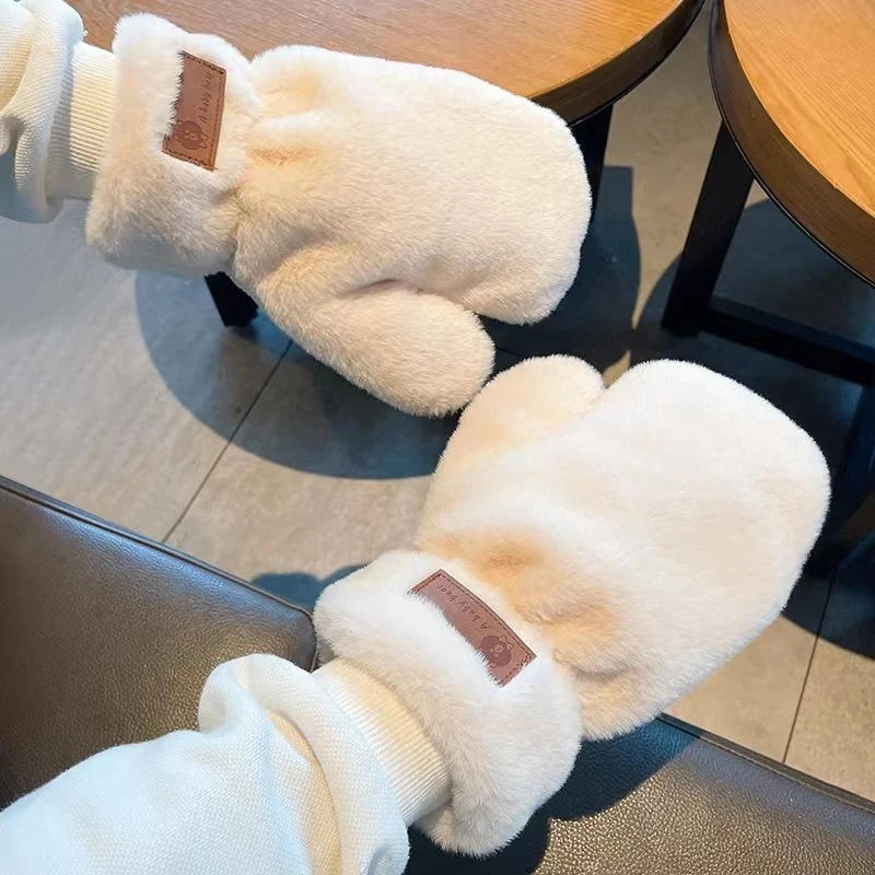 Manoplas con forro polar Guantes cálidos de felpa para otoño e invierno