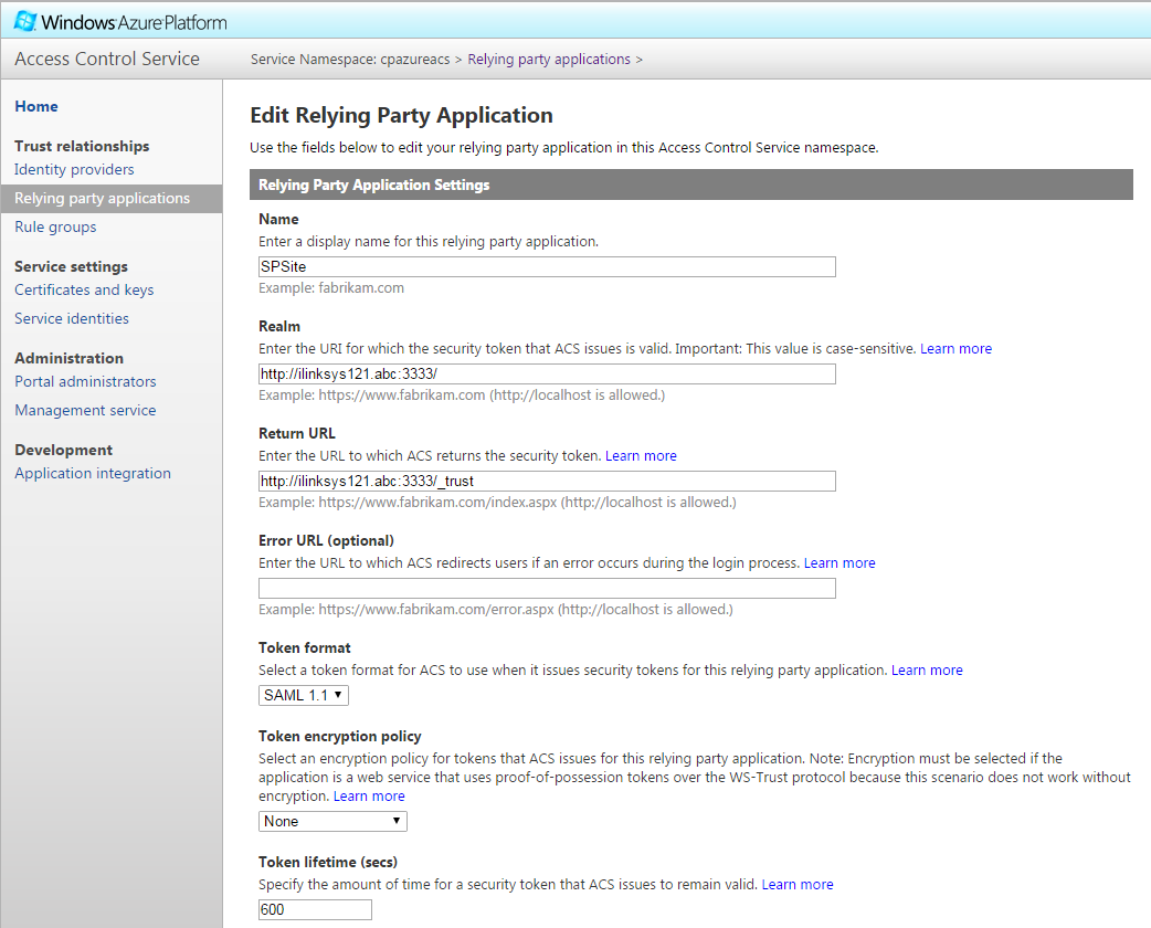 Azure ACS  Relying Party Applications
