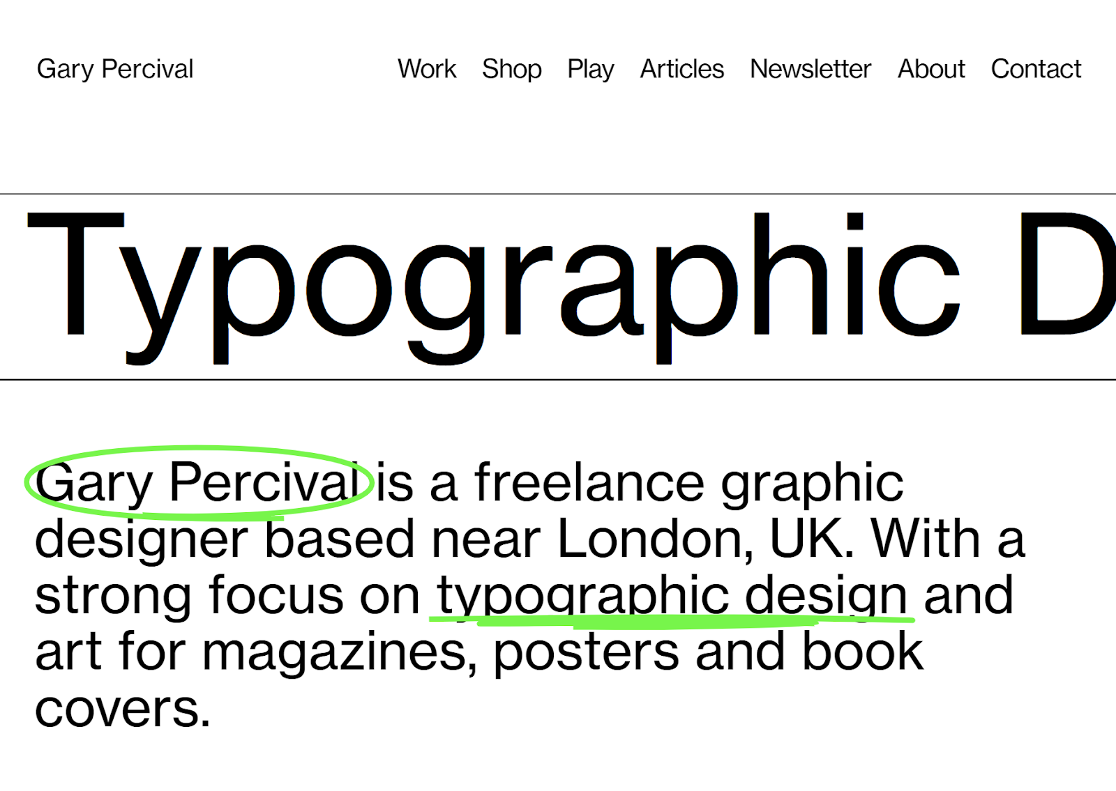 Gary Percival freelance website 