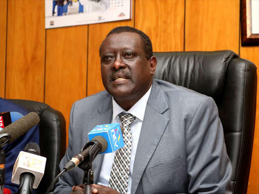 Agriculture PS Richard Lesiyampe addressing the press at the National Cereals and Produce board offices on May 21, 2018. /EZEKIEL AMING'A