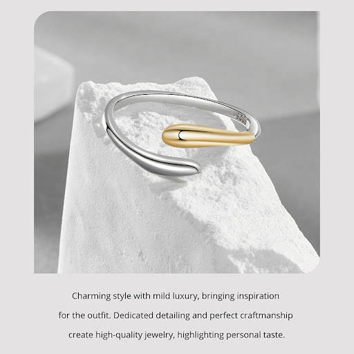 Title 7, Bague ouverte goutte deau plaquée argent S925,...