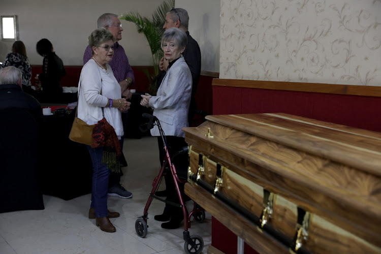 Yvonne Barker at the funeral her husband, former Bafana Bafana coach Clive Barker, at the Olive Convention Centre in Durban.