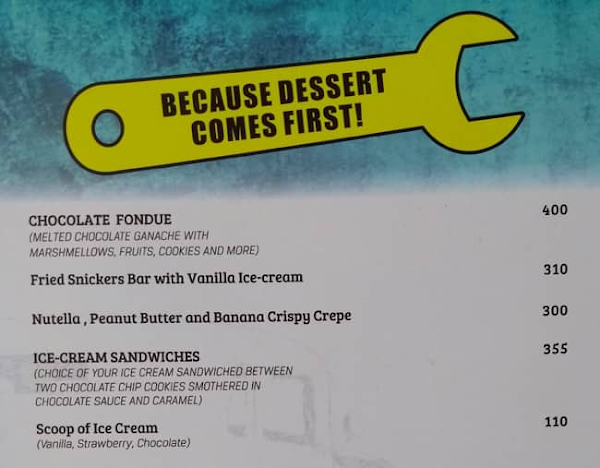 Garage Inc. menu 