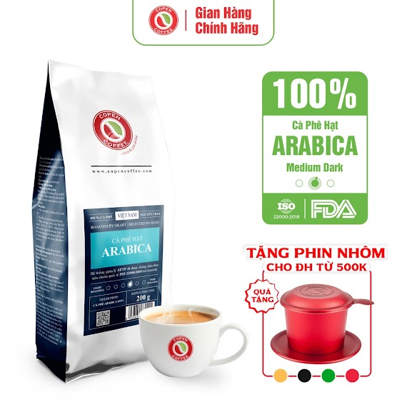 Cà Phê Hạt Arabica Rang Mộc Copen Coffee - Pha Espresso, Xay Pha Phin, Vị Đắng Đằm, Chua Thanh, Thơm Lâu - 200G
