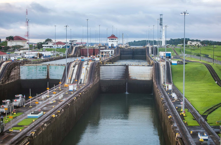 A view of the Panama Canal from the first lock. 