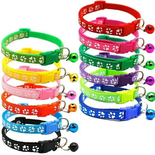 Pet Collar with Bell Cartoon Footprint Colorful Dog Puppy Cat Accessories Adjustable Safety Collar Bell Ring Necklace Pe
