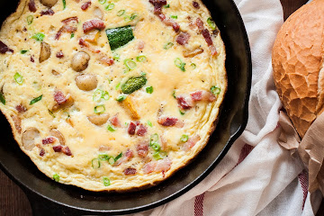 French Omelette with Bacon, Potatoes and Courgettes