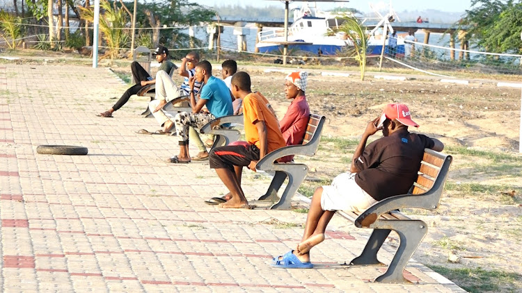 Malindi residents watching beach soccer at the Bunthuani waterfront park that was officially opened on Thursday