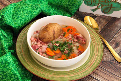 Traditional Irish Stew in a bowl with parsley.