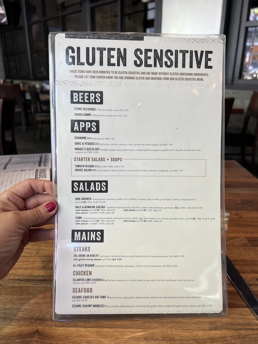 Gluten Sensitive Menu