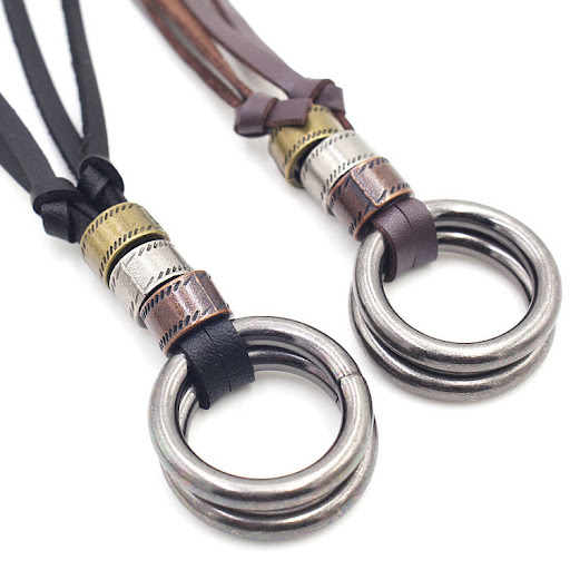 Title 6, Vintage Leather Couple Necklace Double Ring. A ...
