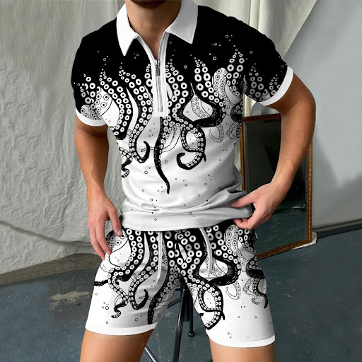 Title 5, Vintage Mens Lapel 3D Digital Print POLO Shirt...