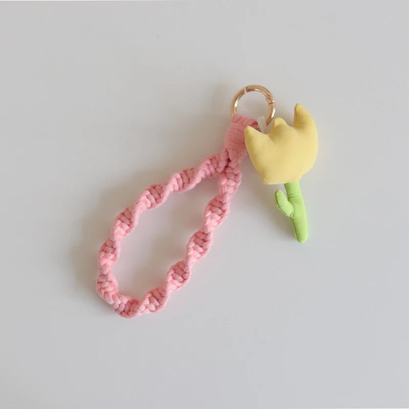 Korea Ins schattige tulp hanger sleutelhanger, driedimensionale bloemen handgeweven. Geef je sleutels een unieke en charmante uitstraling.