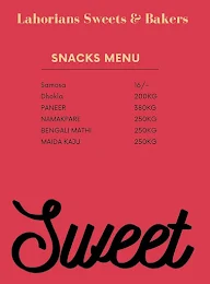 Lahorians Sweets & Bakers menu 2