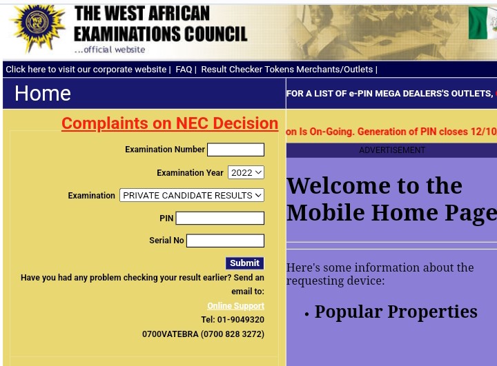 How to check WAEC result using phone waec homepage