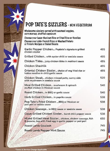 Pop Tate's menu 