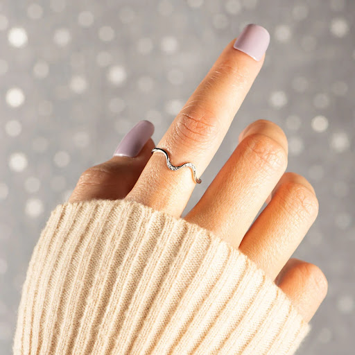 Title 6, Womens Fashion S925 Silver Simple Wave Ring. A...