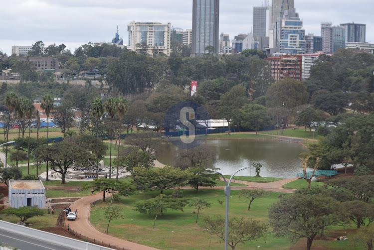 An ariel view of ongoing renovations at Uhuru and Central park. The parks remains closed to the public amidst heated last minute campaign seasons in the country on July 22, 2022