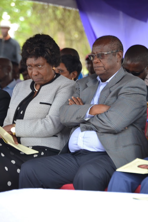 Kitui Governor Charity Ngilu and the Kitui assembly speaker George Ndotto at a function in Kitui Central.