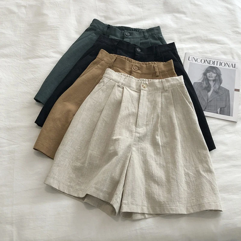Title 9, Retro linnen broek met hoge taille en wijde pij...