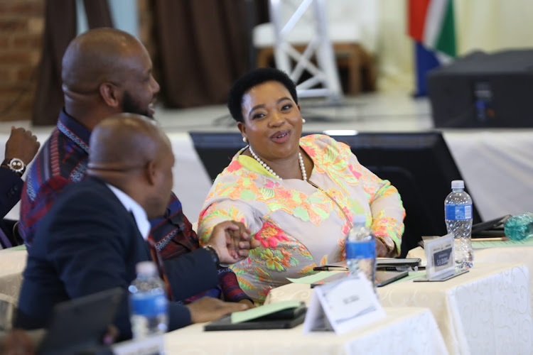 Newly elected premier of KwaZulu-Natal Nomusa Dube-Ncube with ANC provincial chair Sboniso Duma and former premier Sihle Zikalala. Picture: SANDILE NDLOVU