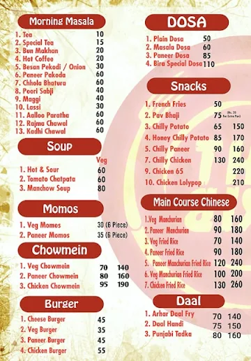 The Bira menu 