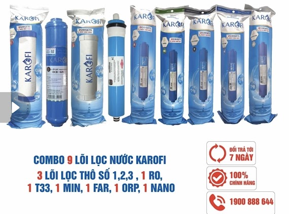 Combo 9 Lõi Lọc Karofi Hàng Chính Hãng Dành Cho Máy Lọc Nước Karofi N - E119/A