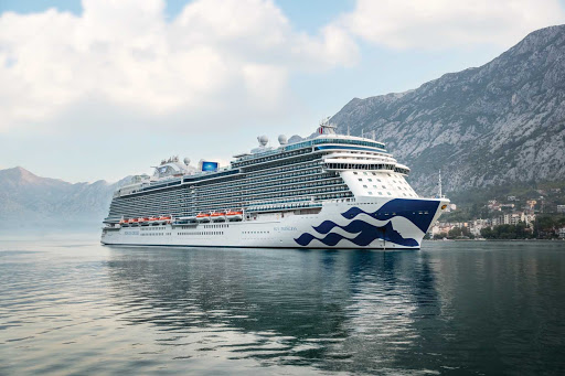 Sky Princess moored in Kotor Bay.