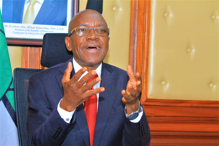 Kakamega county senator and senate majority whip Boni Khalwale speaks during an interview at his office.