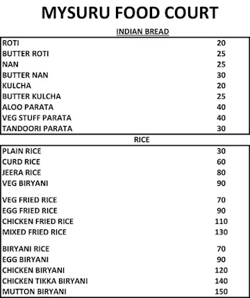 Mysuru Food Court menu 