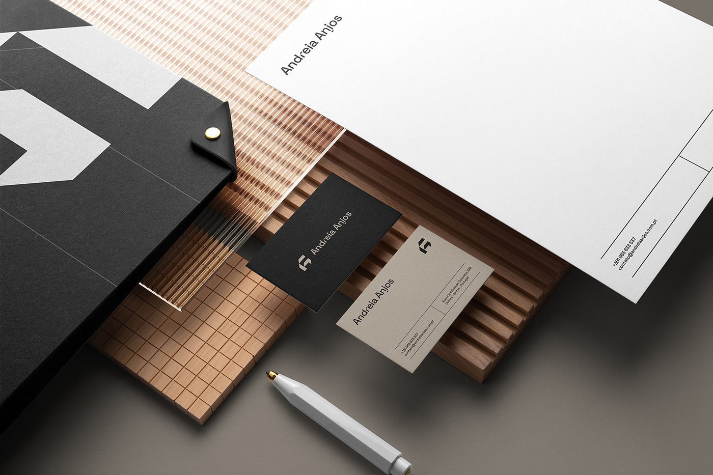 branding and visual identity artifact and material for architecture firm Andreia Anjos by Luiz Design