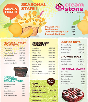 Cream Stone menu 