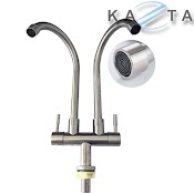 Vòi Rửa Chén Bát Lạnh Kazta Kz - Rcx2 Đôi Thân Tròn Inox Tiện Lợi 2 Vòi Liền Xả Nước 2 Chậu Cùng Lúc