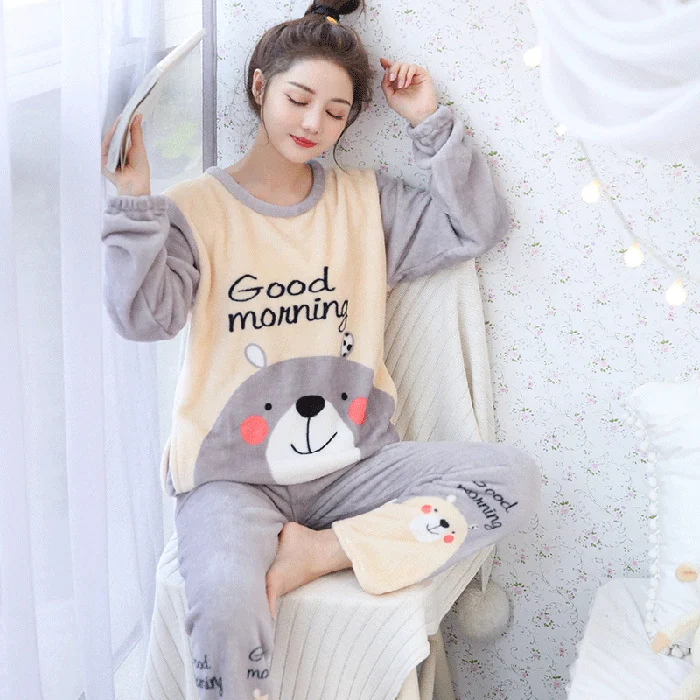 Dames Coral Fleece Thermisch Pyjama Pak Heerlijk warm voor koude nachten Zacht en comfortabel slaap pak ideaal voor een goede nachtrust