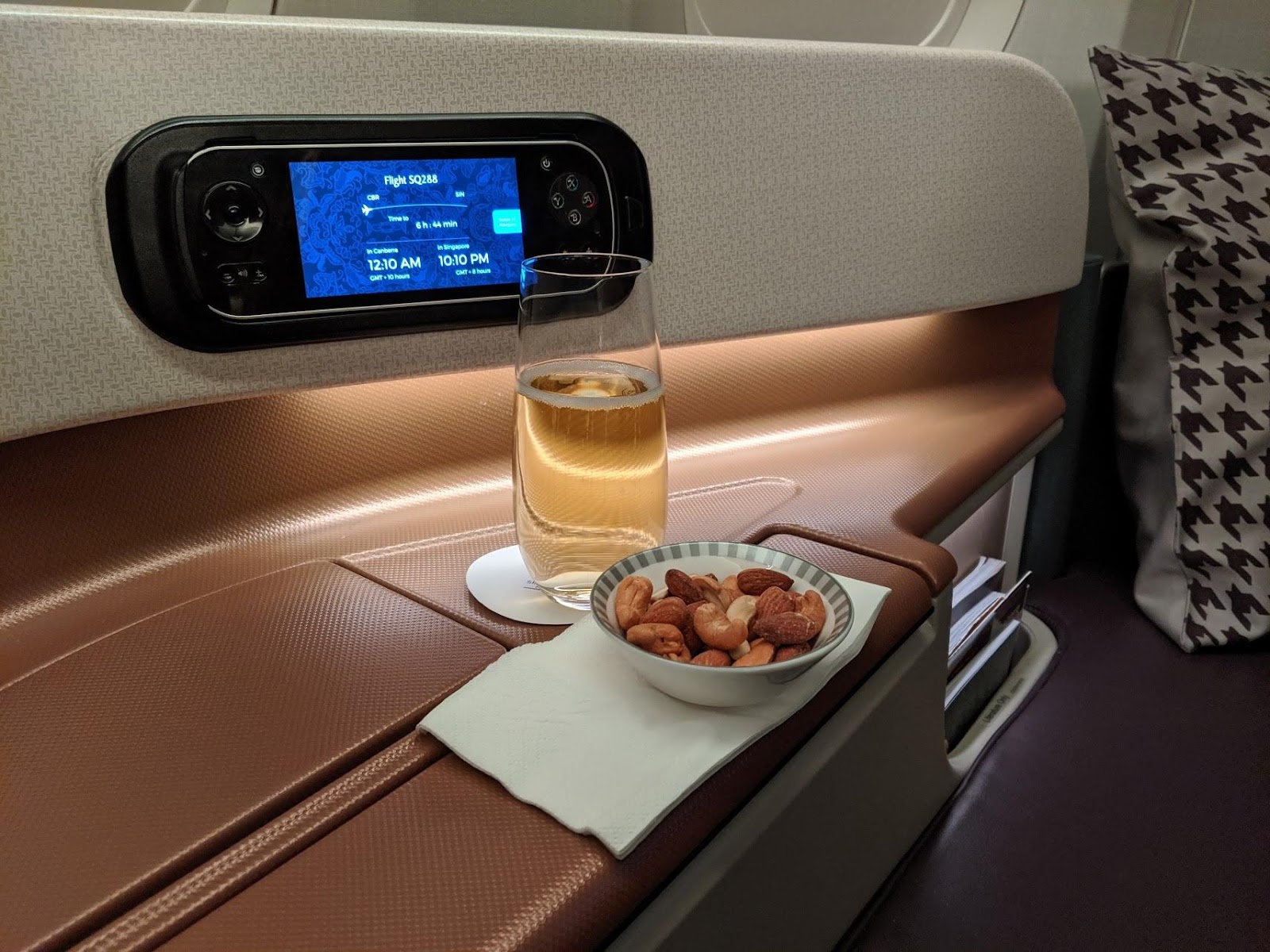 Singapore Airlines Business Class Champagne & Warm Nuts