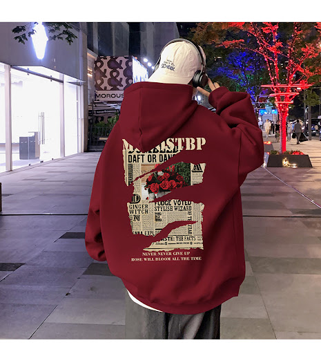 Title 25, Wine Red Hooded Sweater Mens Autumn and Winter...
