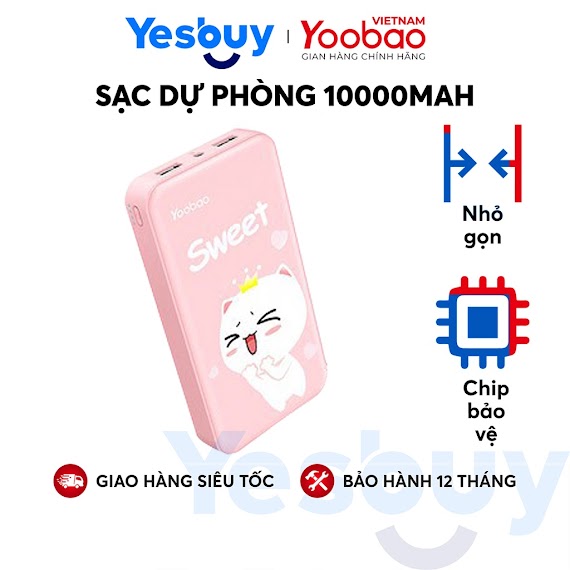 Sạc Dự Phòng Mini 10000Mah Yoobao P10W - Sạc Đồng Thời 2 Thiết Bị - Kèm Đèn Led - Hàng Chính Hãng - Bảo Hành 12 Tháng