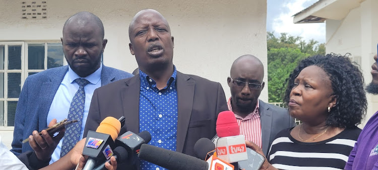 Parliamentary Committee on Education chairperson Julius Melly addressing the press in Machakos County on Wednesday, March 22, 2023.