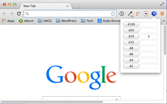 One-Click Game Dice chrome extension