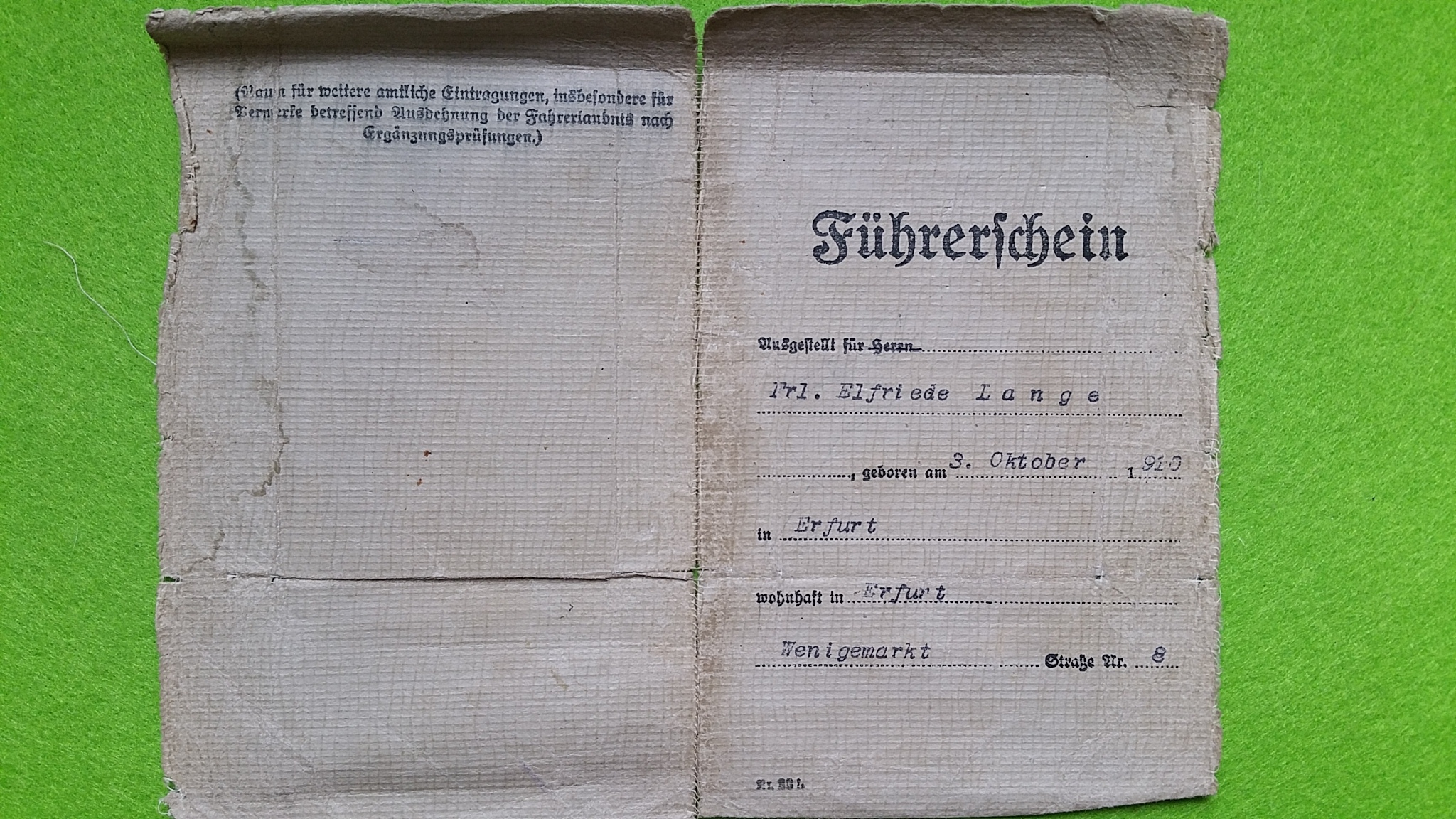 Führerschein Omi, 1929