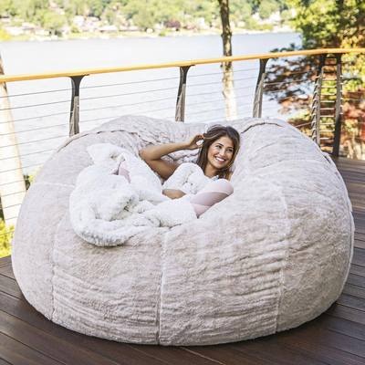  ZGLCQSGY Bean Bag Cover,7ft Giant Bean Bag Cover Big Bean Bag  Storage Chair Bean Bag Sofa Chair Soft Fluffy Fur Portable Living Room Sofa  Bed Cover No Filler (Dark Grey) 